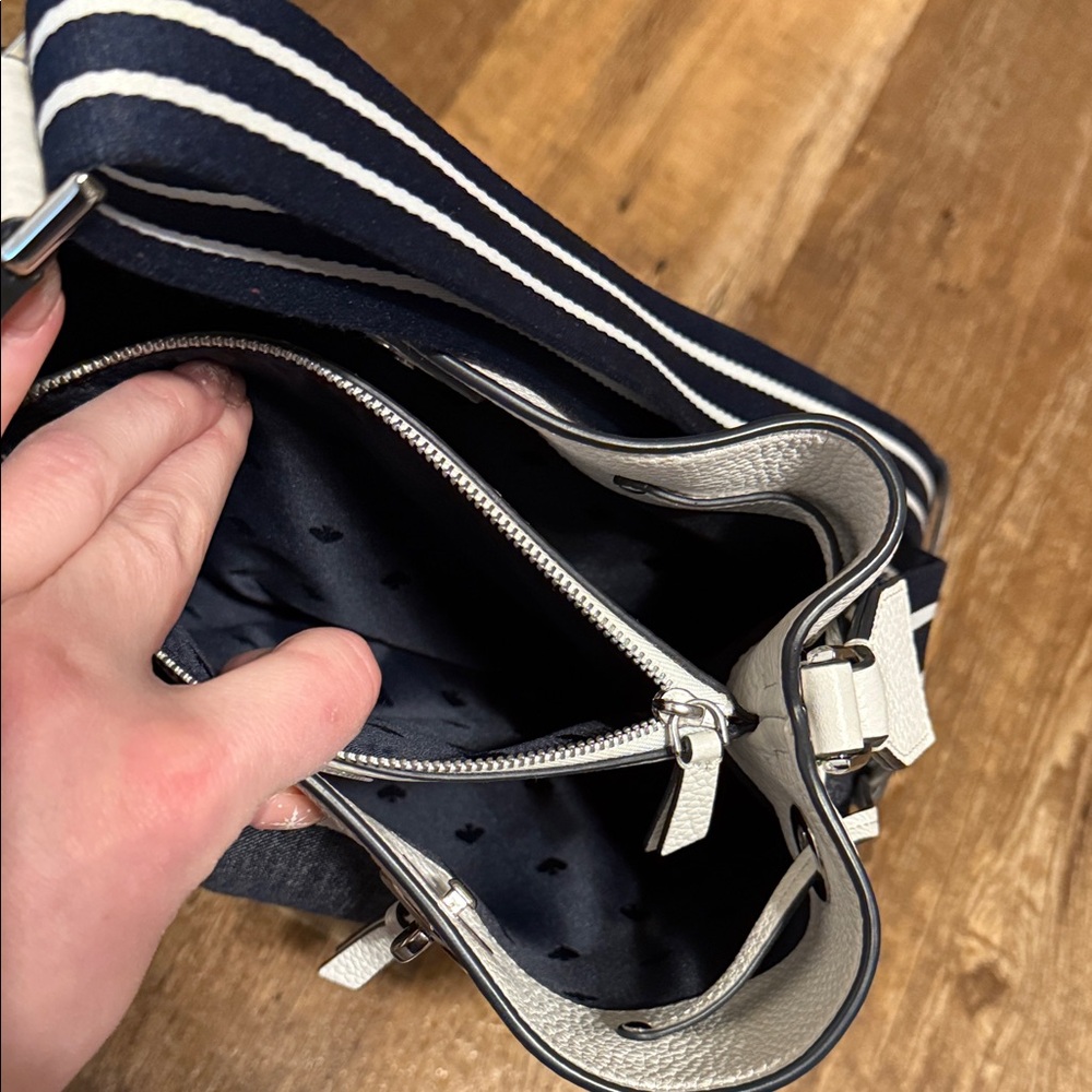Kate Spade Navy and White Shoulder Bucket Bag - Picture 8 of 9